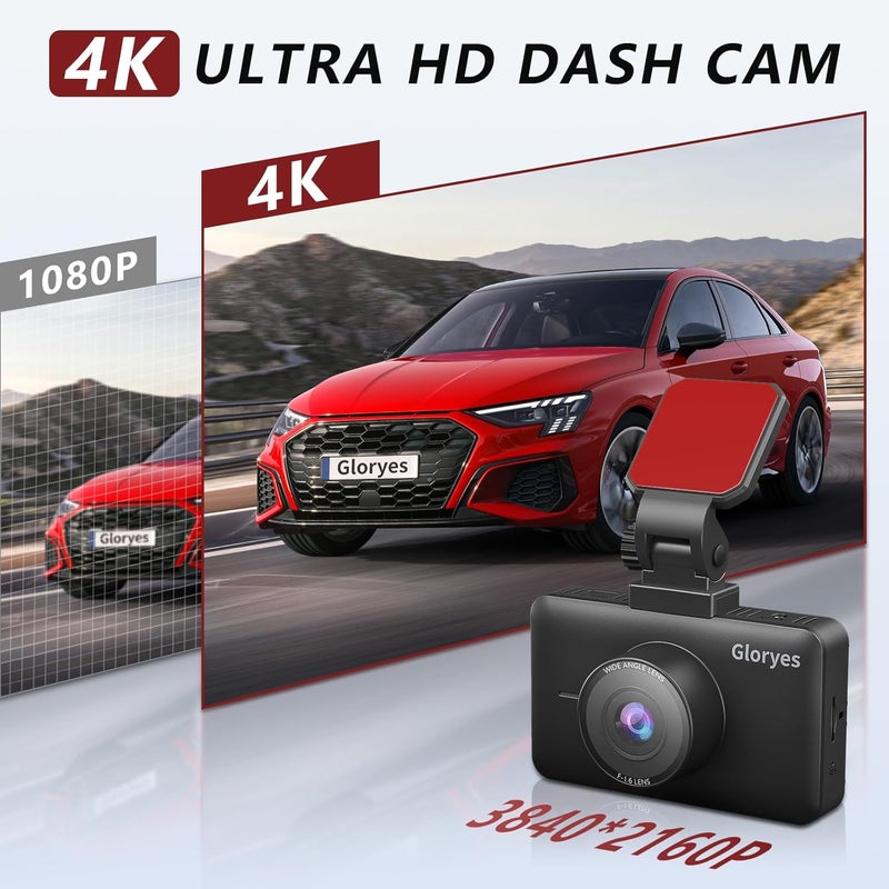 Gloryes 2025 4K Dash Cam Pro Car Camera - Dash Cam Front and Rear,4K/3840 True Dash Camera for Cars,Dash Cams 3.0'' IPS Screen,IR Night Vision,24H Parking,Loop Recording,Free 32G SD Card,Support 512GB - Image 2